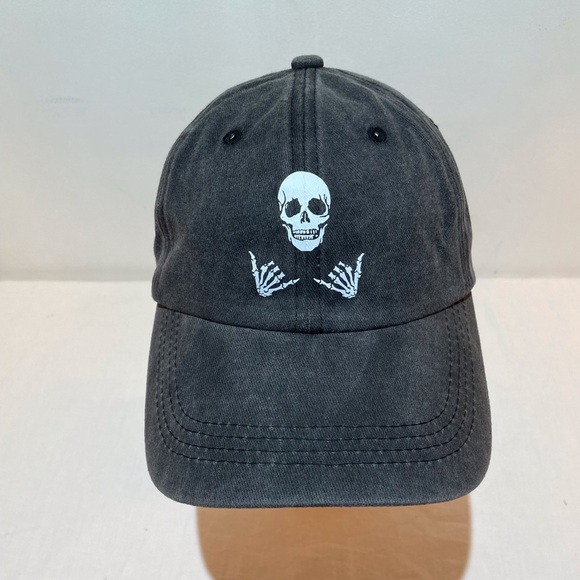 Baseball Hat Skull Print Hang Loose Adjustable Unisex Washed Black - Picture 3 of 13